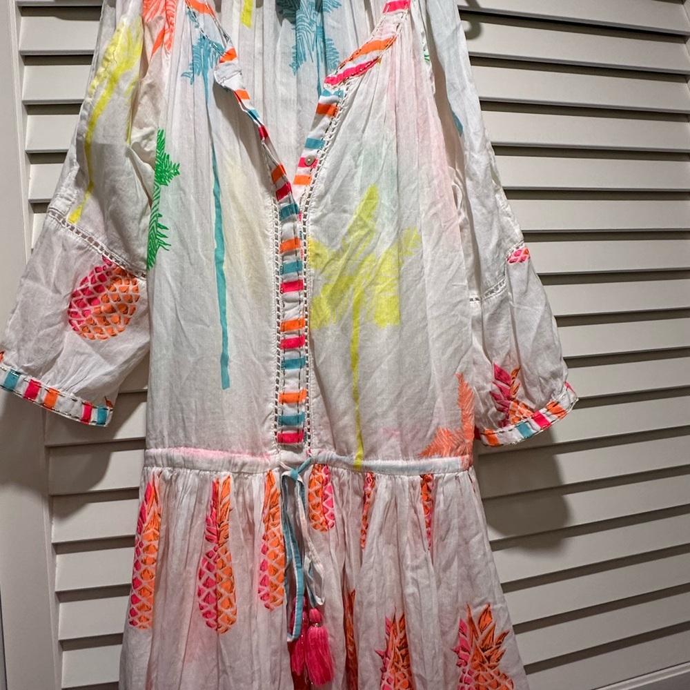 Fun Multicolored Cold Shoulder Beach/Resort Dress